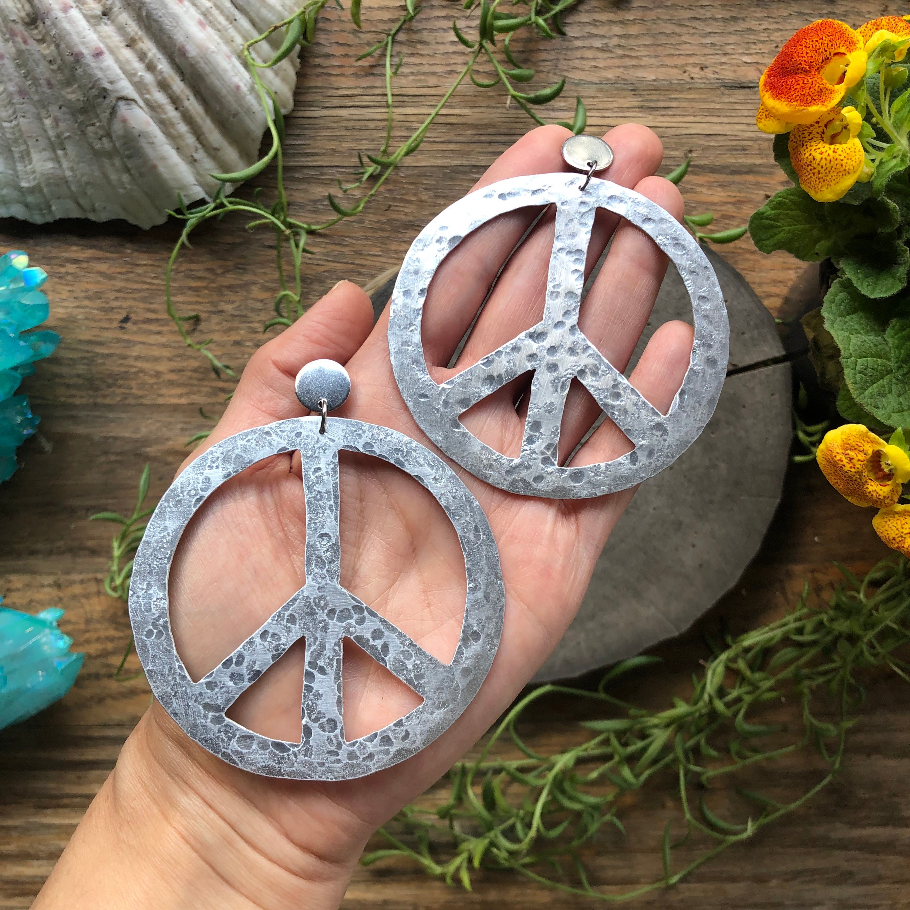 Peace Sign Earrings, Big Peace Sign Earrings, Groovy