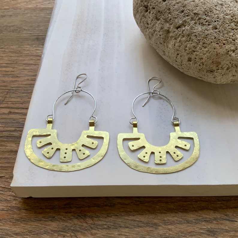 Oaxacan metal slice hoop earrings, tribal metal hoop earrings image 7