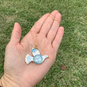 Ceramic bird pendant necklace, Ceramic Blue Lady Bird Charm Necklace image 2