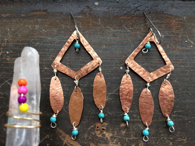 Tribal copper metal earrings beaded bohemian earrings Etsy