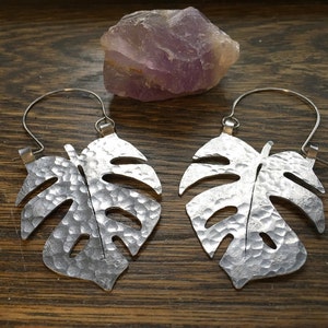 Monstera Leaf earrings, Monstera hoop earrings, tropical leaf earrings image 4