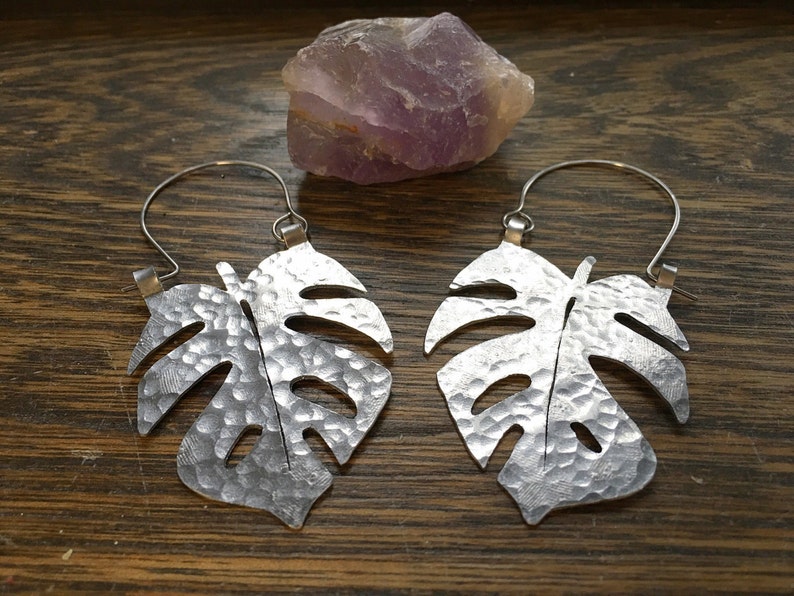 Monstera Leaf earrings, Monstera hoop earrings, tropical leaf earrings image 4