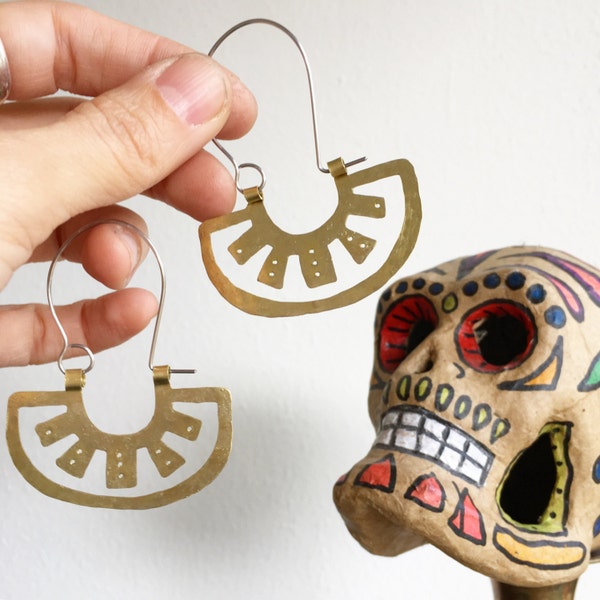 Oaxacan metal slice hoop earrings, tribal metal hoop earrings