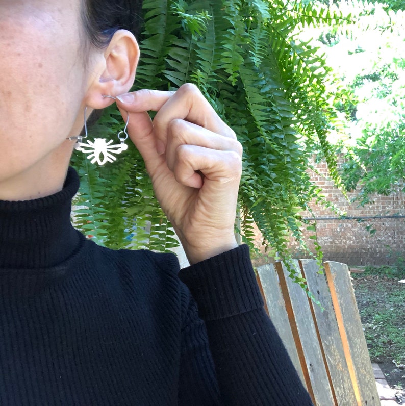 Bee earrings, SMALL bee hoop earrings, insect jewelry image 4