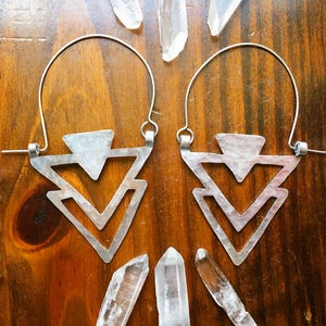 Metal Triangle hoop earrings, metalwork hoops, geometric jewelry, sculptural earrings