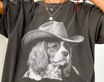 Cavalier King Charles Spaniel Cowboy Dog Shirt, Vintage Western Graphic Tee, Funny Dog Lover Gift, Retro Pet Owner Comfort Colors® Style