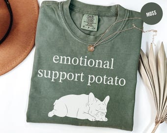 Funny French Bulldog Shirt, Emotional Support Potato Tee, Frenchie Lover T-Shirt, Dog Mom Gift, French Bulldog Graphic Tee, Lazy Dog Humor