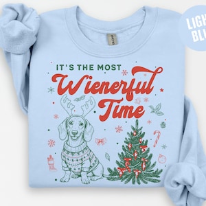 T-shirt de Noël Teckel, Sweat-shirt personnalisé Chien Saucisse, T-shirt de Noël humoristique, T-shirt de Noël Comfort Colors, Cadeau pour amoureux des chiens, T-shirt sapin de Noël Sweatshirt | L. Blue