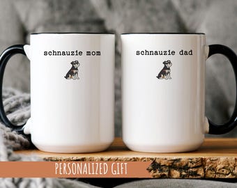 Personalized Schnauzer Mom Or Dad Mug, Miniature Schnauzer Dog Coffee Cup Gift, Cute Pet Lover Present, Dog Owner Gift Idea For Him Or Her