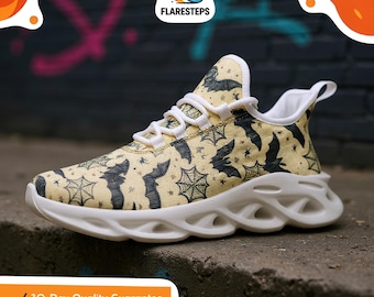 Gothic Mesh Sneakers – Bat & Spider Print, Unisex Rave Shoes