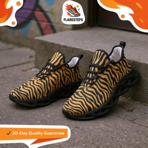 Animal Shoes – Tiger print, bold unisex mesh sneakers for organic daily urban wear, featuring a wildlife-inspired, modernist aesthetic