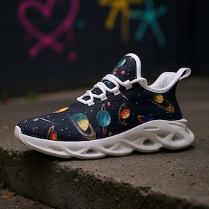 Orbit Print Mesh Sneakers – Cosmic Streetwear, Unisex Planet Shoes
