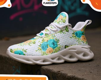 Bridal Shoes – Elegant print, Women's mesh sneakers for romantic ceremonies, pastel floral style, timeless artistic vibe