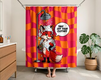 Retro Pop Fox Shower Curtain, Premium Polyester, Quick Dry, Dopamine Decor