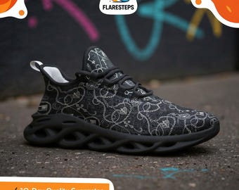 Gothic Baroque Print Sneakers – Edgy Unisex Mesh Urban Wear