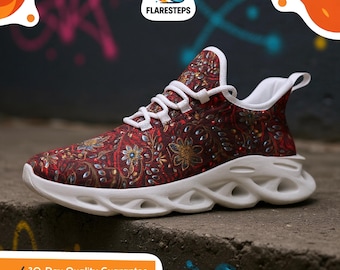 Indian Wedding Shoes – Opulent print, Women's bold mesh sneakers, artistic streetwear style for festive flair