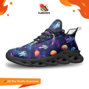 Space Shoes – Launch print, lightweight unisex mesh sneakers with bold space energy, ideal for festival streetwear and city adventures