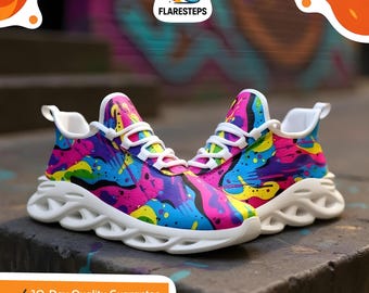 Acid Print Neon Sneakers – Vibrant Rave Festival Shoes