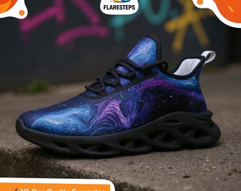 Space Shoes – Stellar print, artistic unisex mesh sneakers, cosmic and ethereal vibe for festivals and daily urban adventures