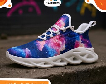 Nebula Print Mesh Sneakers – Celestial Space Shoes, Festival Streetwear