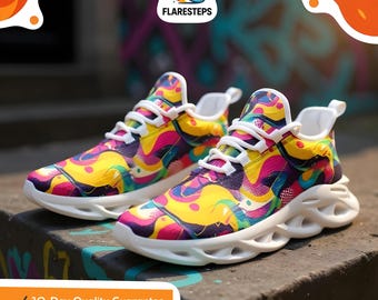 Neon Print Sneakers – Unisex Mesh, Vibrant Streetwear