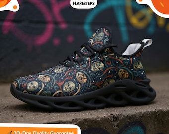 Gothic Masquerade Print Sneakers – Victorian Flair Mesh Shoes