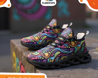 Neon Swirl Print Sneakers – Rave Fashion, Psychedelic Streetwear