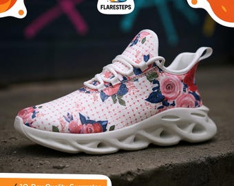 Bridal Sneakers – Romantic print, Women's elegant mesh sneakers, vintage floral style, perfect for weddings and special occasions.