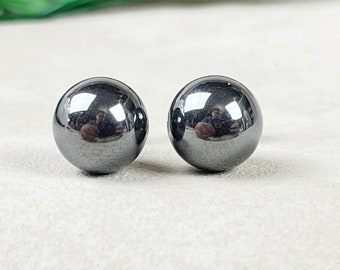 Silver 8mm Hematite Orb Stud Earrings (EPJ-ERBA10-HT)