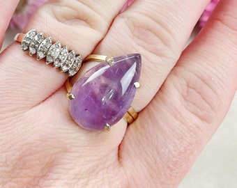 Gold Amethyst Teardrop Gemstone Adjustable Ring (EPJ-RTD23-3)