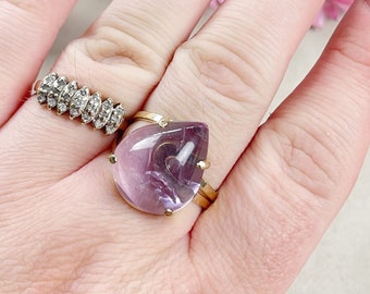 Gold Amethyst Teardrop Gemstone Adjustable Ring (EPJ-RTD23-5)