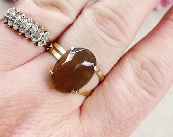 Gold Brown Agate Oval Gemstone Adjustable Ring (EPJ-RTD24-8)