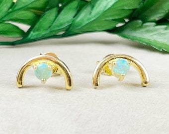 Fire Opal Half Circle Stud Earrings (EPJ-E3ACA12)