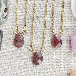 Strawberry Quartz Faceted Teardrop Delicate Necklace (EPJ-NAAE43-SW)