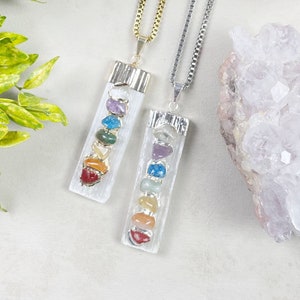 Gold or Silver Seven Chakra Selenite Necklace (EPJ-NA10)