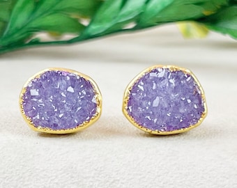 Purple Freeform Druzy Stud Earrings (EPJ-ERAA13-PR)