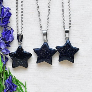 Blue Goldstone Star Necklace: Silver Plated Chain, Layering Necklace