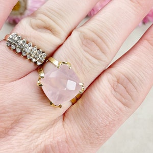 Gold Faceted Rose Quartz Square Gemstone Adjustable Ring (EPJ-RTD19-2)