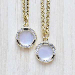 Mother of Pearl Necklace: Gold Crystal Charm Pendant