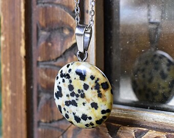 Collar de jaspe dálmata de 20 mm: cadena plateada