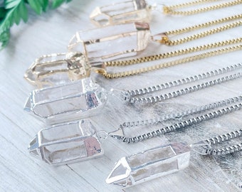 Collar con punta de cuarzo transparente con baño hexagonal (EPJ-NAWG17)