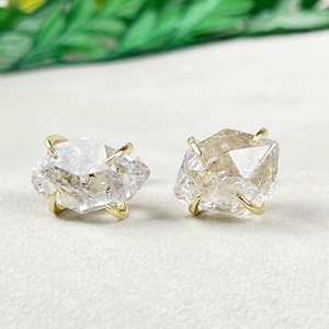 Rough Herkimer Diamond Stud Gold Plated 925 Silver Earrings (EPJ-ESF10)