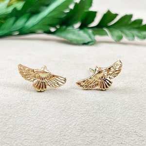 Gold Little Hawk Stud Earrings, Gold Small Bird Stud Earrings, Delicate Bird Studs (EPJ-EM20TBB13)