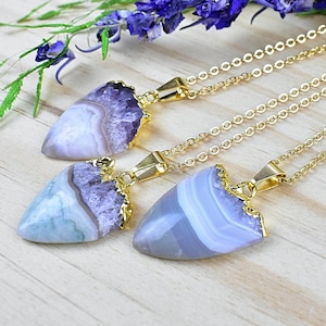 24k Gold Plated Amethyst Slice Shield Necklace