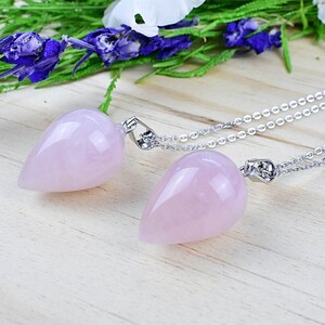Rose Quartz Drop Necklace: Silver Plated Gemstone Pendant