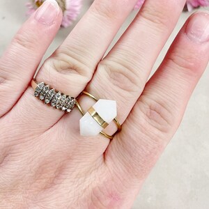 Gold Double Terminated Snowy Quartz Gemstone Adjustable Ring (EPJ-RTD14-1)