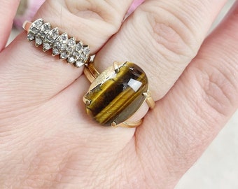 Gold Tiger Eye Oval Gemstone Adjustable Ring (EPJ-RTD24-9)