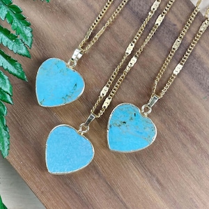 Gold Turquoise Heart Pendant Necklace: Gold Plated Chain