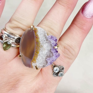 Gold Heart Amethyst Slice Statement Cuff Ring (EPJ-ROBA11-11)