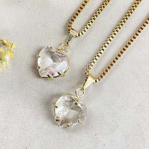 Gold Faceted Clear Quartz Heart Charm Necklace (EPJ-NA32-CQ)